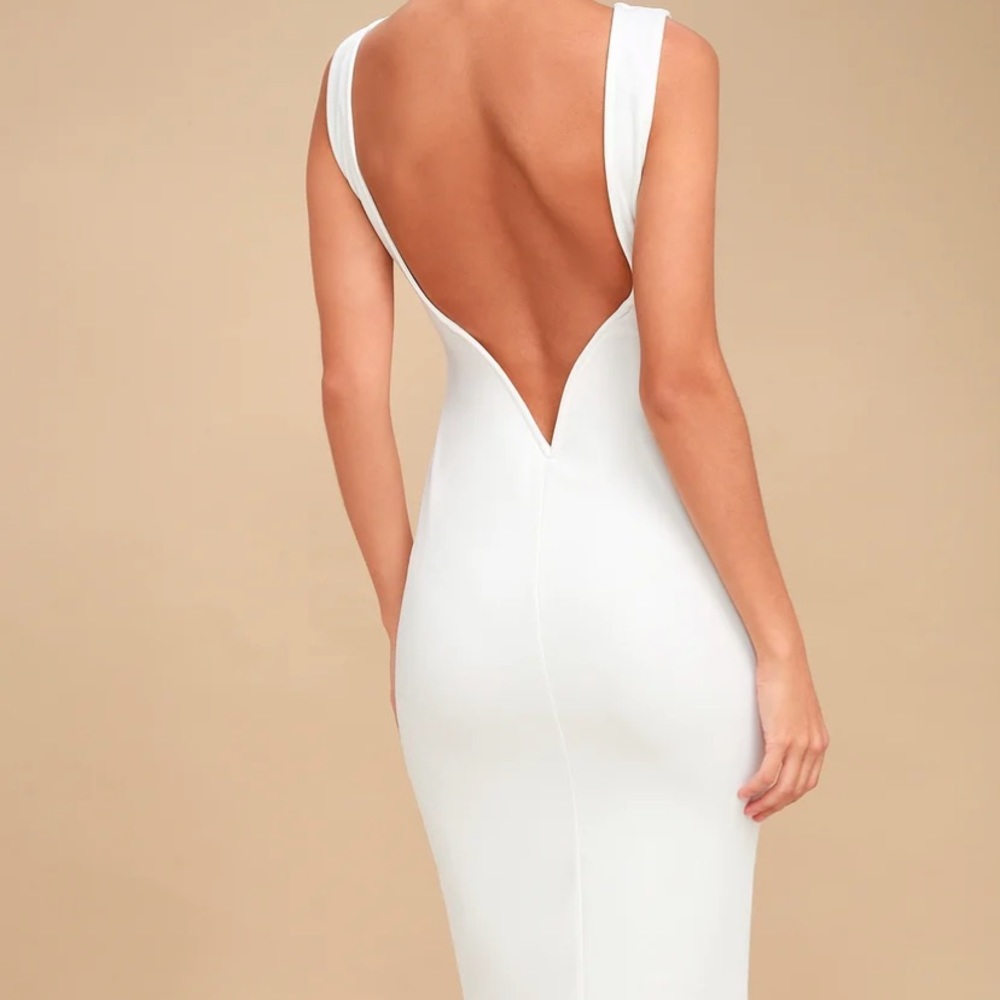 So Stunning White Backless MIDI Dress - Lulus
